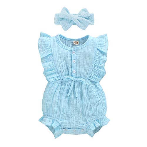 YOUNGER TREE Toddler Baby Girl Ruffled Sleeveless Romper Casual Summer Jumpsuit Cotton Linen Clothes
