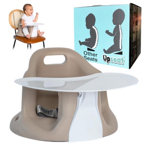 Upseat – The Original Ergonomic Baby Floor & Booster Seat with Tray, Developed with Physical Therapists for Upright Posture & Healthy Hip Development, 4–24 Months, Extra-Large Tray (Taupe)