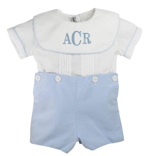 Baby Boys Bobbie Suit White Blue Button On Shorts Set, Personalized Dressy Romper, Portrait Church Easter Outfit, Dedication Outfit, Custom