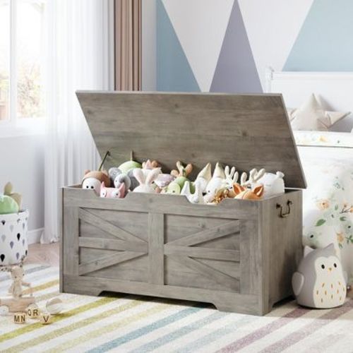 Storage Chest, 39.4" Toy Chest for Boys Girls, Kids Wood Large Toy Box, Storage Bench Trunk with Safety Hinge