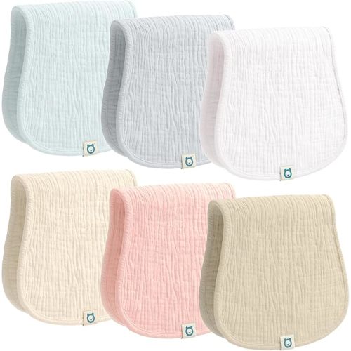 Muslin Burp Cloths Set, 6 Pieces, 100% Organic Cotton Hand Washcloths for Baby Boys and Girls Extra Absorbent and Soft Burping Rags (Neutral - Multi Colored)