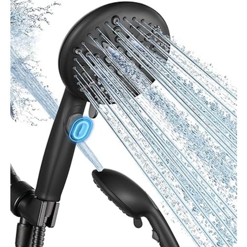 Cobbe Shower Head, 9 Functions High Pressure shower head with handheld, Built-in Pause Mode & Power Wash, Non-Clogging Nozzles High Flow Hand Held Shower Head, Leakproof Hose&Metal Bracket, Black