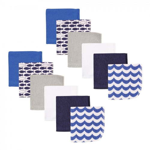 Luvable Friends Baby Boy Cotton Rich Washcloths, Fishes, One Size