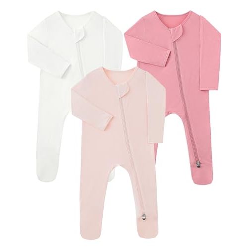 Slumber Buddy Baby Footie Pajamas Rayon Made from Bamboo 3 Pack 0-18 Months