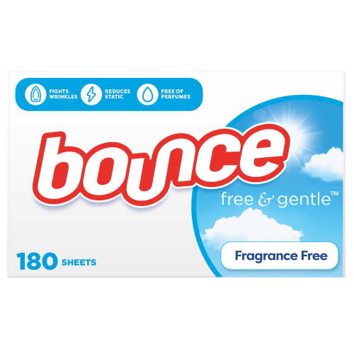 Bounce Dryer Sheets, Free & Gentle, Unscented, 180 Count