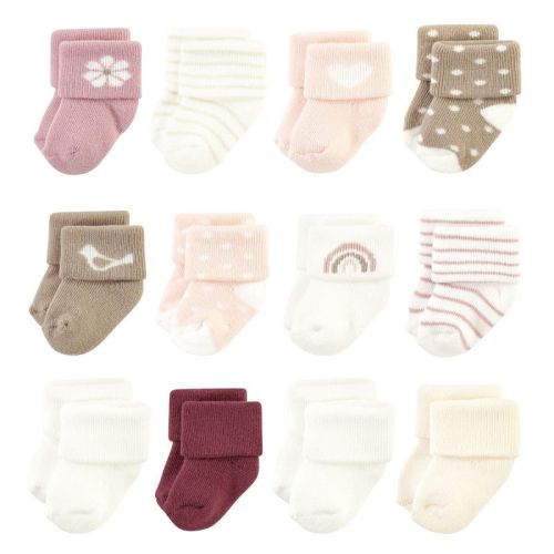 Hudson Baby Basics Infant Baby Cozy Terry Baby Sock 12-Pack, Sweet Rose Hearts, 6-12 Months