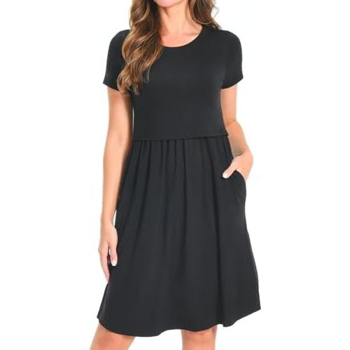 Bearsland Women's Short Sleeves Maternity Dress Nursing Breastfeeding Dresses with Pockets