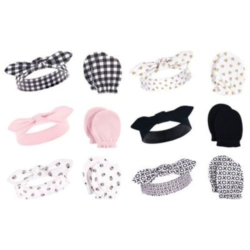 Hudson Baby Infant Girl 12Pc Cotton Headband and Scratch Mitten Set, Lady Bug Xoxo, 0-6 Months