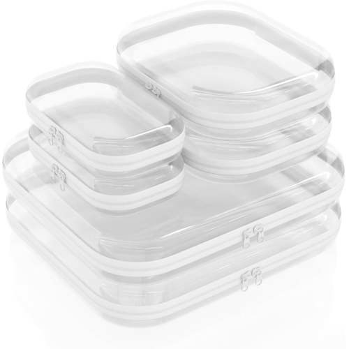 6 Pack Clear Hard Shell Zipper Case - Clear Waterproof Cosmetic Bag with Zipper, Kid's Toy Storage Organizer Bins, Charging Cables, creative journaling, painting brushes, Threads,Sketch Supplies