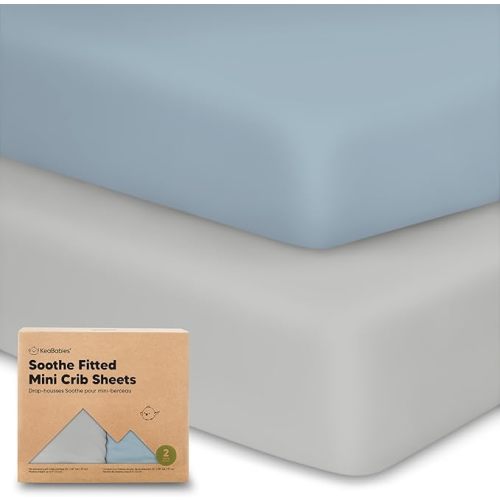 Pack n Play Sheets - 2-Pack Mini Crib Sheets Fitted - 38x26 Pack N Play Sheets for Pack and Play Mattress, Organic Cotton, Soft & Breathable Playard Bedding, Neutral Mini Toddler Bed Cover for Boys, Girls (Steel)