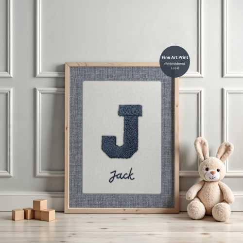 Personalized Nursery Name Print: Stitched-Style Monogram Art