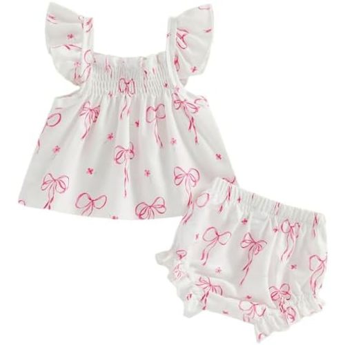 Mubineo Baby Girl Summer Clothes Cute Ruffle Tops Dress Shorts Outfits Set Infant Toddler Shrit Bloomers Princess Outfit