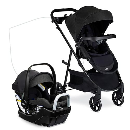 Britax Willow Brook S+ Travel System, Infant Car Seat Stroller Combo with Willow S Infant Car Seat, Alpine Base, and Brook+ Stroller; ClickTight Technology, SafeWash Insert and Cover — Raven Black