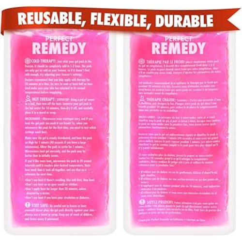 Perfect Remedy 2-Pack Gel Ice Packs for Injuries, Soft and Flexible Hot & Cold Compress, Soothing Ice Packs Aid for Sprains, Strains & Soreness conditions, Alternative to Hot Water Bottles (Pink, Reg)