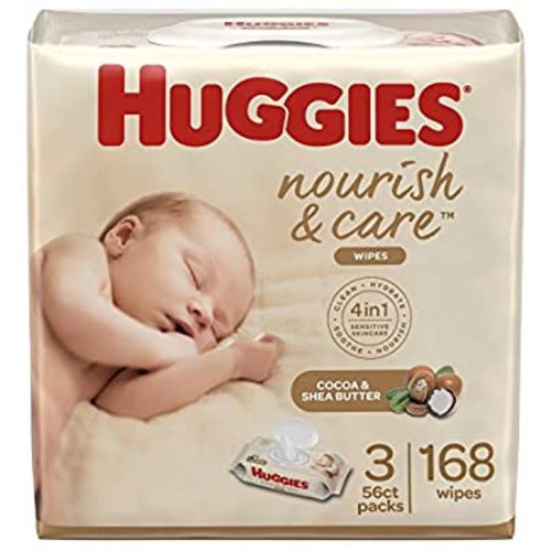 Huggies Nourish & Care Baby Wipes, Scented, 3 Flip-Top Packs (168 Wipes Total.)