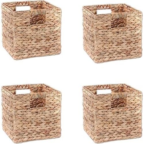Trademark Innovations Foldable Hyacinth Storage Basket with Iron Wire Frame (Set of 4)