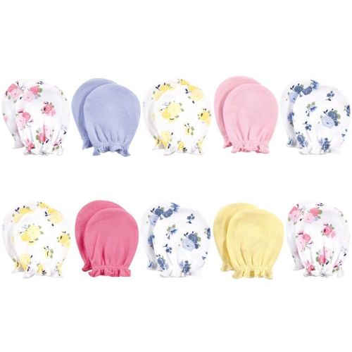 Luvable Friends Baby Girls Cotton Scratch Mittens, Pink Floral, One Size