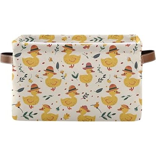ALAZA Yellow Duck Flower Foldable Storage Box Storage Basket Organizer Bins with Handles for Shelf Closet Living Room Bedroom Home Office 2 Pack