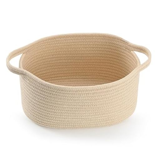 Cute Woven Gift Basket – Beige Empty Gift Basket for Nursery, Baby Shower Gifts, Birthday, Wedding, Burr Baskets for Valentines Day,, Decorative Storage Bin for Toys, Diapers, Books