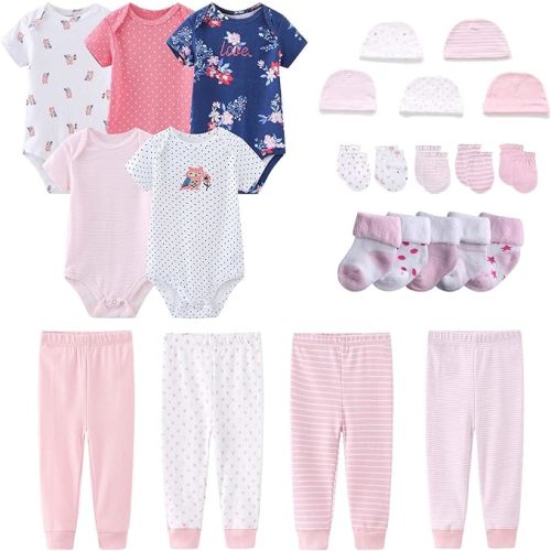 MAMIMAKA Newborn Layette Gift Set Bodysuits Pants for Baby Girl and Boy 24 Piece 100% Cotton Essentials and Accessories