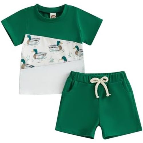 Infant Baby Boys Summer Color Block Clothes Sets Outfits Short T Shirt Elastic Rolled Shorts Set Toddler Clothes