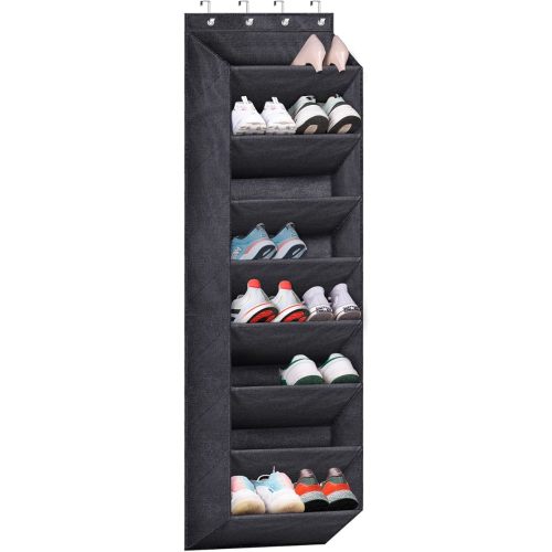 SLEEPING LAMB Over The Door Shoe Organizer for Closet with Large Deep Pockets, Narrow Shoe Rack for Door Hanging Boots Storage, Black