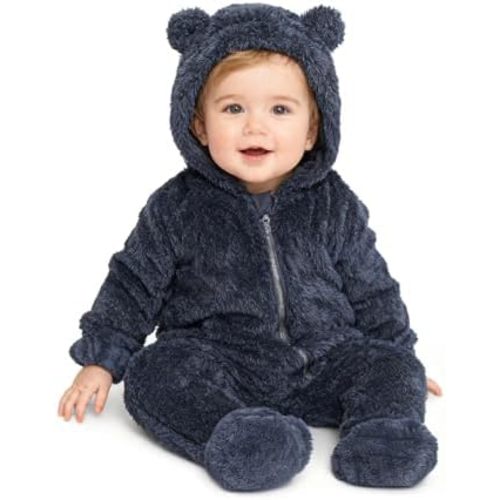 Baby Plush Long Sleeve Polar Fleece Jumpsuit With Bear Ears Baby Fleece Hooded Jumpsuit Infant Winter Outfit