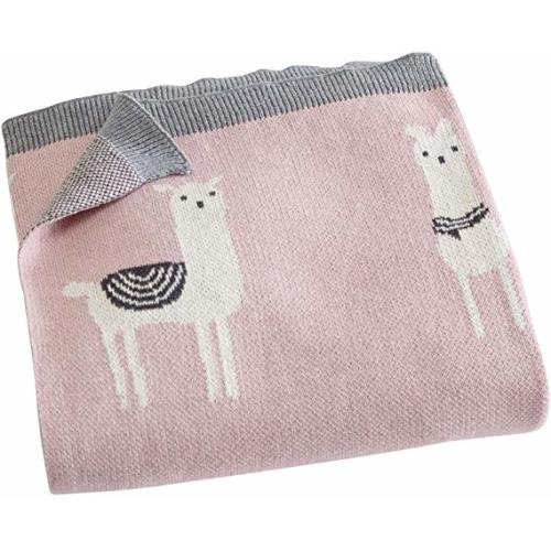 Great Bay Home 100% Natural Cotton Knit Baby Blanket for Girl or Boy, Swaddle, Crib, Toddler Bed or Stroller. Ultra-Soft, Warm and Cozy Blanket. Andi Mae (Llama Print, 32” x 40”) - 32" x 40"