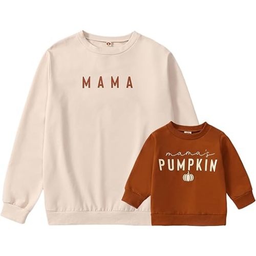Karwuiio Mommy and Me Family Matching Outfits Halloween Pumpkin Print Sweatshirt Long Sleeve Pullover Tops