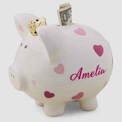 Personalized Baby Girl Pink Heart Piggy Bank – Custom Name Nursery Decor Keepsake for Girls