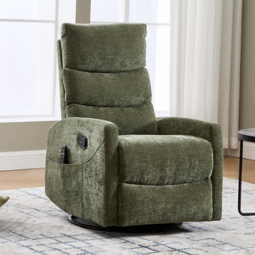35" Fabric 360° Swivel Rocking Power Recliner, Comfy Reading Chair with Side Button Adjustment, Massage Recliner Chair with Heat And Timer for living room and lounge space, Green