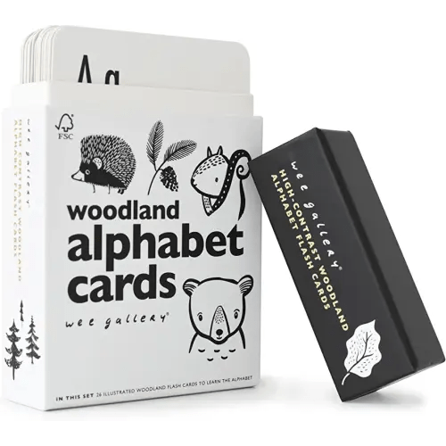 Educational Flashcards for Babies, Black and White Animal Alphabet Learning Cards, Double Sided, Great for Visual Stimulation, Cognitive Development in Babies and Toddlers Woodland Animals
