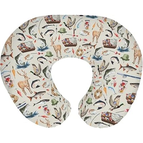 Vintage Hunting Fishing Baby Nursing Pillow Covers for Boy Girl Hunting Duck Deer Fishes Nursery Pillowcase for Breastfeeding Pillows Outdoor Adventure Soft Stretchy Slipcovers for Newborn Infant