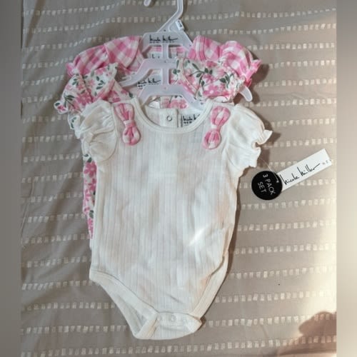 Nicole Miller Pink and White Baby Onesie Trio