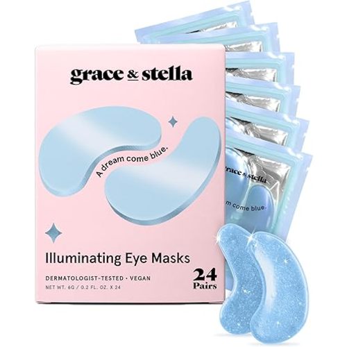 grace & stella Award Winning Under Eye Mask Reduce Dark Circles, Puffy Eyes, Undereye Bags, Wrinkles, Gel Under Eye Patches, Get Well Gifts for Women - Vegan Eye mask (24 Pairs, Blue)
