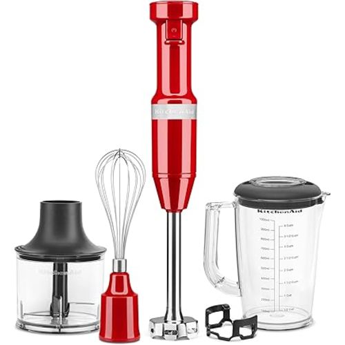 KitchenAid Variable Speed Corded Hand Blender with Accessories, Empire Red, KHBV83ER