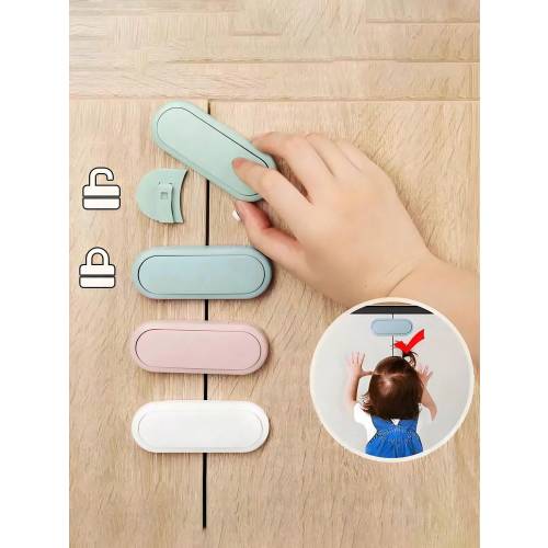 Child Cabinet Lock, No-Drill Fridge & Cabinet Door Lock With Finger Pinch Protection, Strong Adhesive Lock For Cabinets, Drawers And Refrigerator