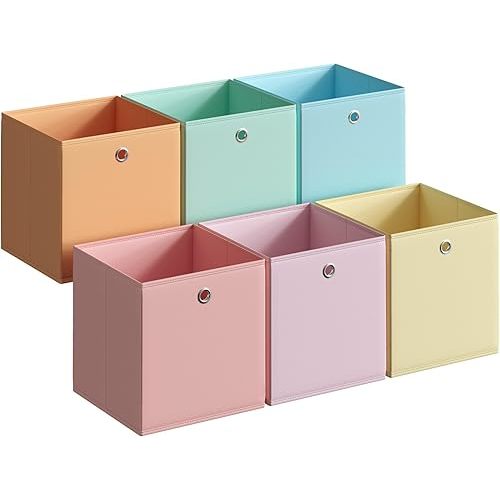 SONGMICS Storage Cubes, Set of 6 Odorless Foldable Storage Boxes, 10.2 x 10.2 x 11 Inches, Closet Organizers for Shelf, Rainbow Storage Bins, Colorful Fabric Bins for Bedroom, Living Room URFB226X01