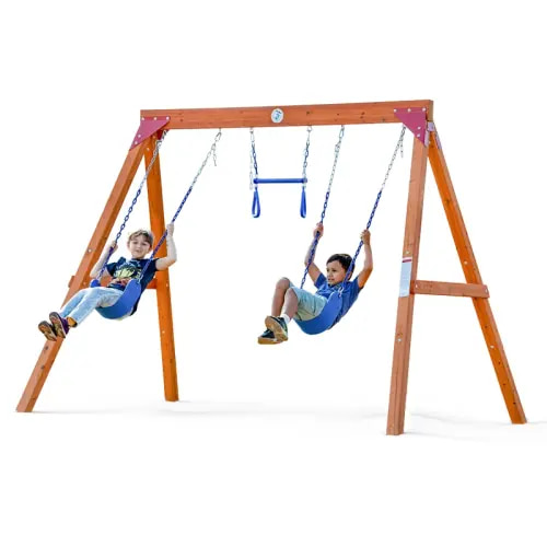 Dolphin Playground Diy Cedar Wood Swing Set With Trapeze Bar & 2 Belt Swings – Heavy-Duty Outdoor Playset For Kids Ages 3-12 (114" X 82" X 74") | Wayfair