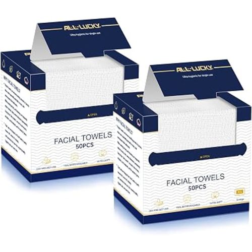 Face Towels, XL Facial Dry Towels 10x12 Inch, Biodegradable Disposable Face Wipes for Makeup Remover, Skincare & Face Cleansing, Lint-Free (100 Count)