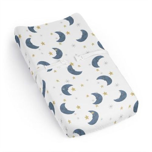 Sweet Jojo Designs Baby Boy, Girl, Unisex/Gender Neutral Changing Pad Sheet Moon Bear Blue, Grey and Gold