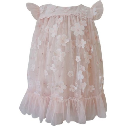 3D Floral Appliqué Tulle Dress, 6M