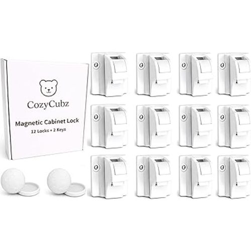 Magnetic Cabinet Locks Baby Proofing by CozyCubz – 12 Pack + 2 Keys, No Drill, Hidden Child Safety Latches for Cabinets & Drawers