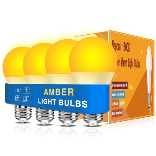 Neporal Amber Sleep Light Bulbs 1800K 4PK, 9W 60 Watt Equivalent, 99.96% Blue Blocking Soft Warm Light Bulbs A19, Amber Night Light E26 for Bedroom and Baby Nursery Light