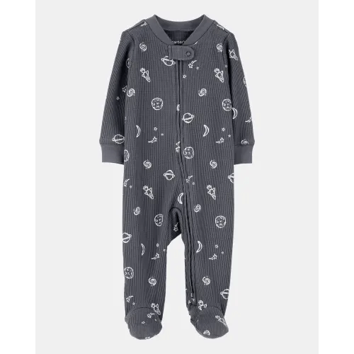 Baby Boy Space Print 2-Way Zip Waffle Knit Sleep & Play Pajamas - Grey | Carter's
