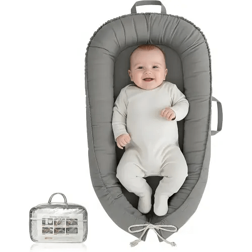 Baby Lounger - Infant Lounger for Newborn 0-24 Months, Pure Cotton Breathable Baby Nest Lounger, Newborn Essentials for Baby Boys & Girls, Portable Baby Lounger for Home and Travel