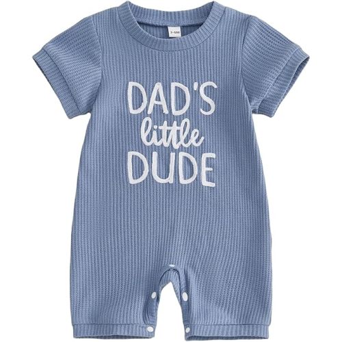 allshope Newborn Baby Boy Summer Outfit Romper Letter Embroidery Short Sleeve Jumpsuit Bodysuit Cute Infant Waffle Clothes