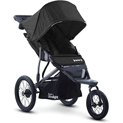 Joovy Zoom360 Ultralight Jogging Stroller Featuring High Child Seat, Shock-Absorbing Suspension, Extra-Large Air-Filled Tires, Parent Organizer, Air Pump, and Easy One-Hand Fold (Black)