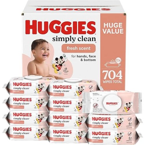 Huggies Simply Clean Fresh Scent Baby Wipes, 11 Flip-Top Packs (704 Wipes Total), Packaging May Vary