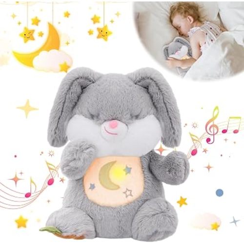 MIAODAM Soothing Cuddle Plush Toy, Breathing Stuffed Animal Bunny Plush with Realistic Breathing Action and Relaxing Music, for Babies and Toddlers, Hugging Plush for Emotional Comfort